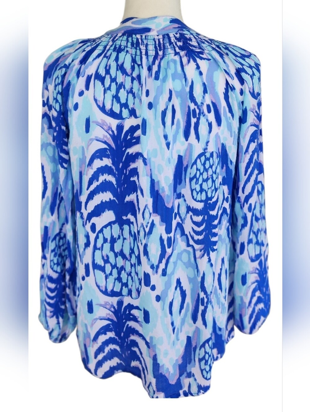 Lilly Pulitzer Blue Pineapple-Print V-Neck Blouse - Picture 3 of 11